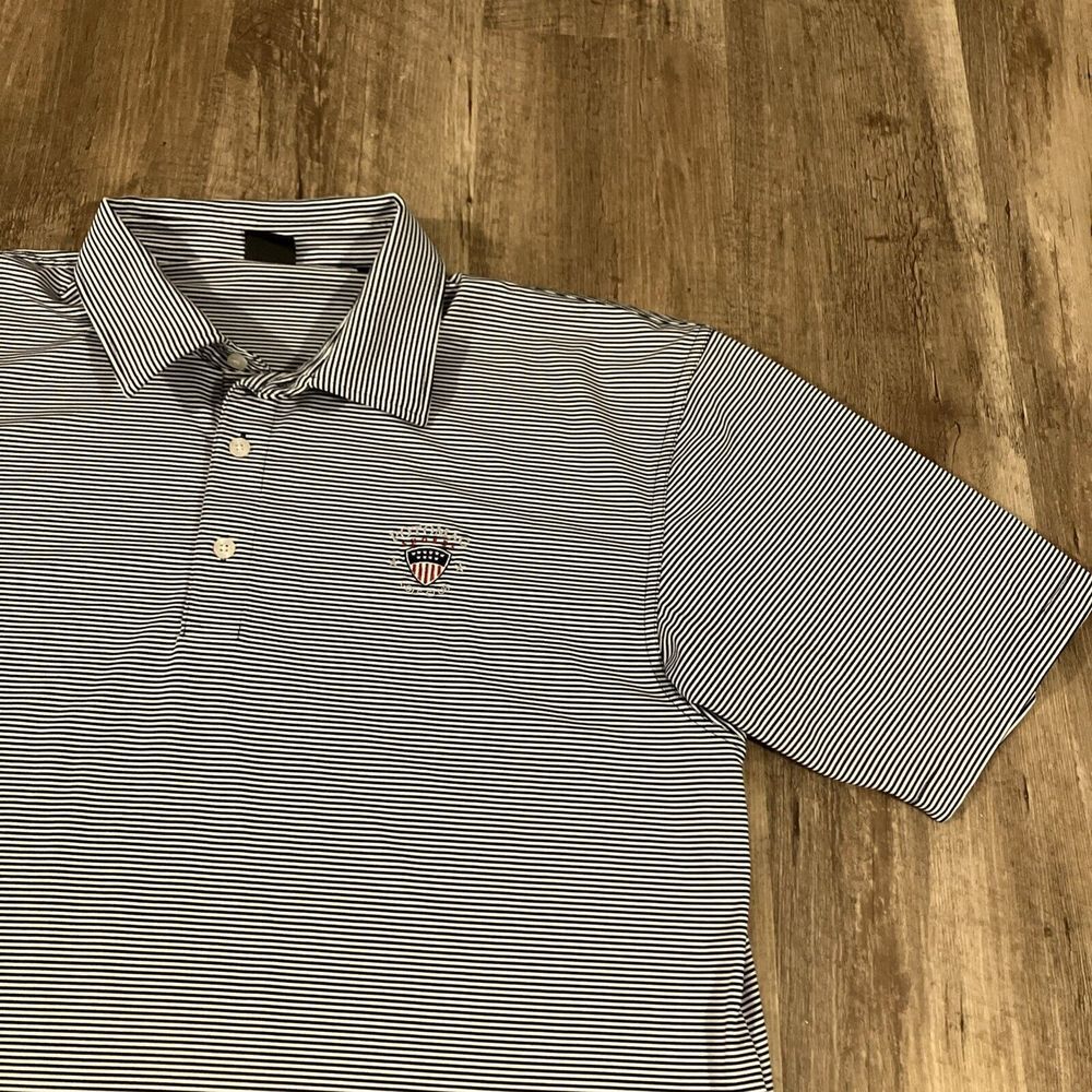 Dunning Golf Polo Shirt Mens XXL Blue White‎ Striped Potomac Shores Golf Club